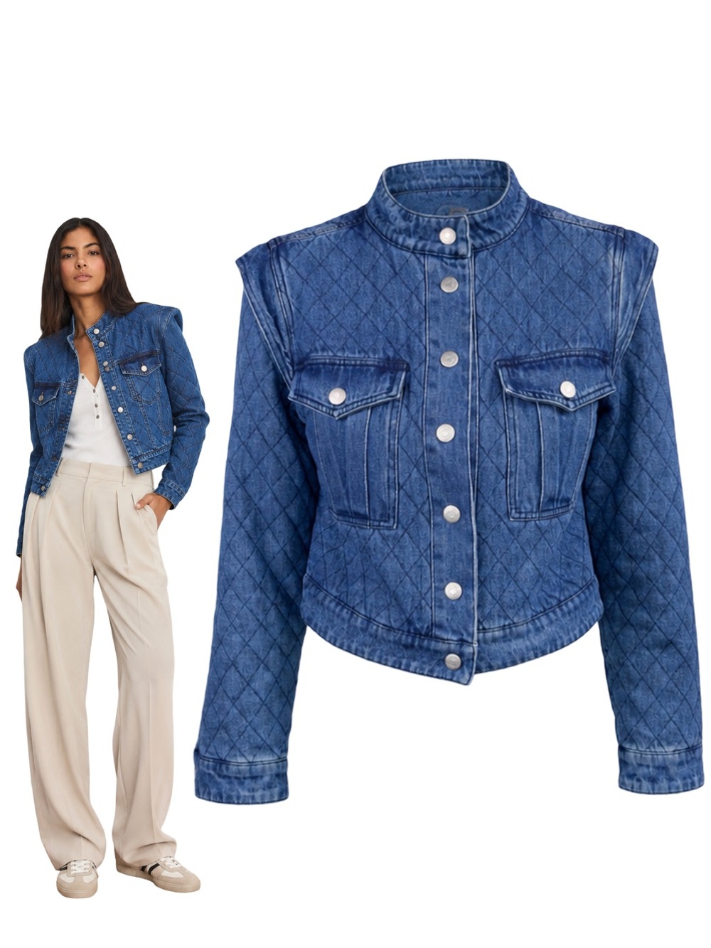$550 VERONICA BEARD Killian Quilted Denim Jacket – Blue – Size Small